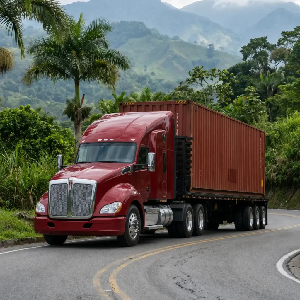Tractocamión realizando transporte de carga nacional por carretera en Colombia